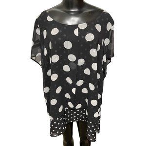 22/24 Lane‎ Bryant Double Women's Black White Short Sleeve Sheer Blouse